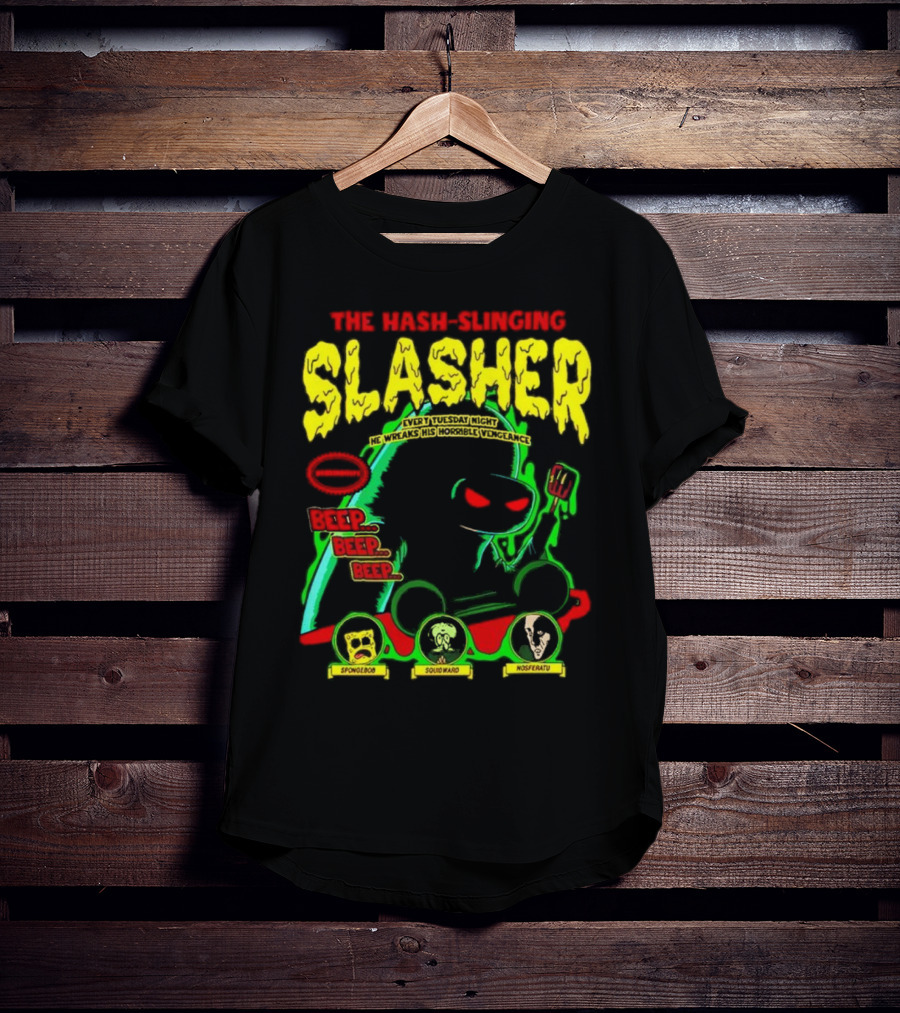 The Hash-Slinging Slasher Every Tuesday Night Beep Beep Featuring Spongebob Squidward Nosferatu T-Shirt