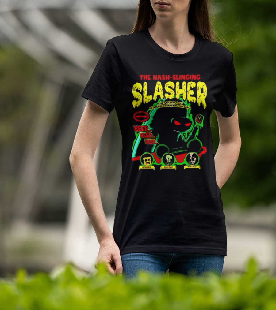 The Hash-Slinging Slasher Every Tuesday Night Beep Beep Featuring Spongebob Squidward Nosferatu T-Shirt