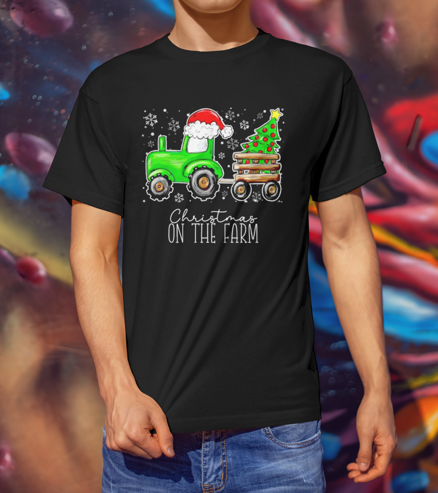 Christmas On The Farm Tractor Trailer Christmas Tree T-Shirt