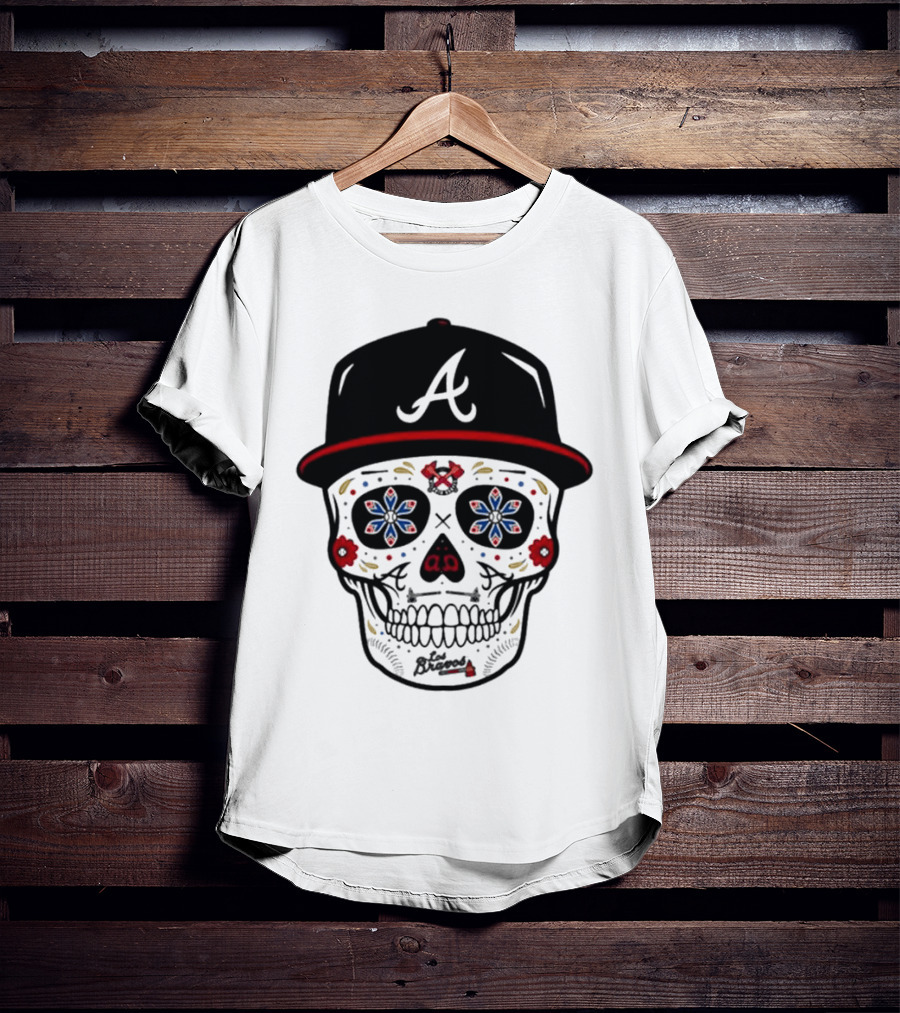 Atlanta Braves Sugar Skull Cap With Floral Elements T-Shirt