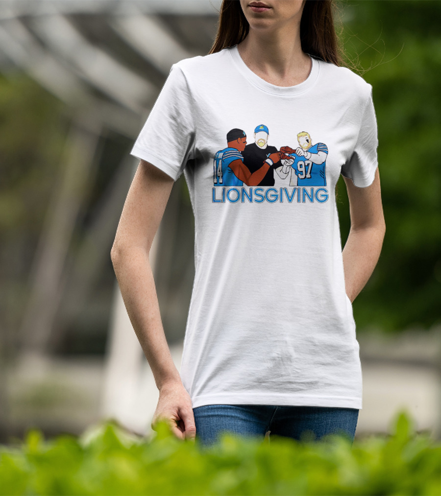 Detroit Lions Thanksgiving Lionsgiving Celebration With 14 And 97 T-Shirt