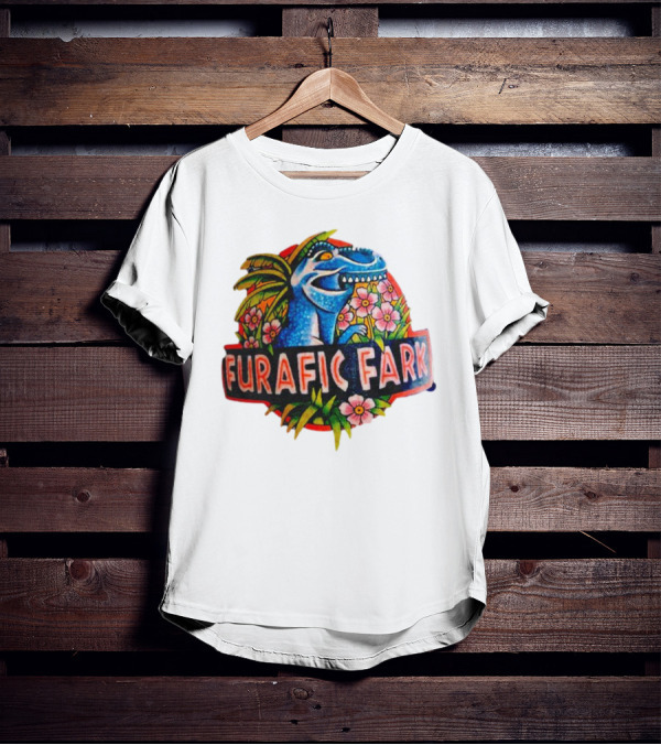Furafic Fark Dinosaur With Tropical Flowers And Palm Leaves T-Shirt