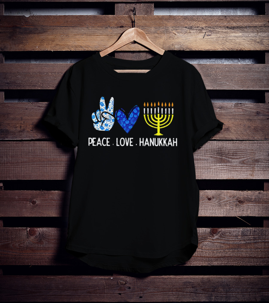Peace Love Hanukkah Menorah Symbol Blue T-Shirt