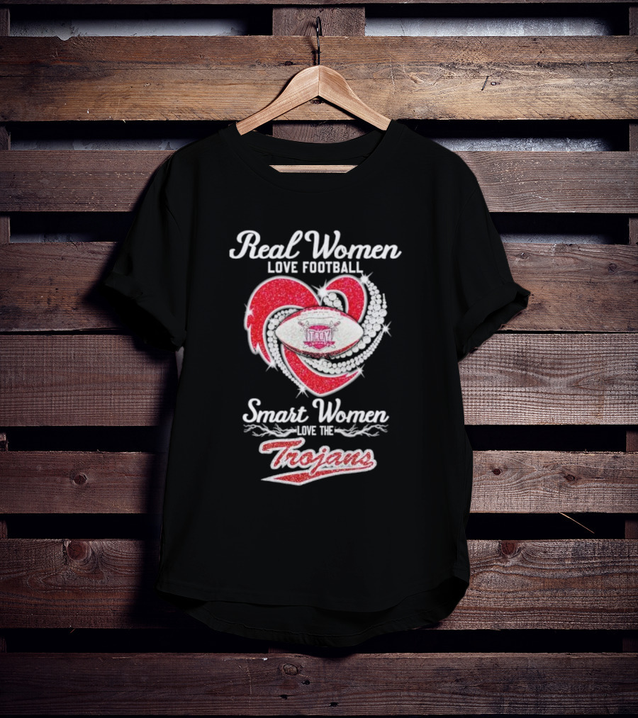 Real Women Love Football Smart Women Love The Trojans Football Heart T-Shirt