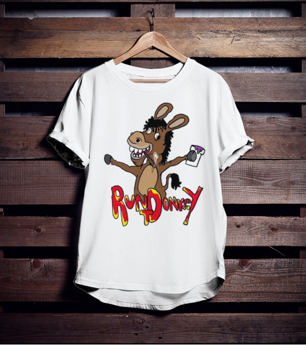 Runt Donkey Parody With Cartoon Donkey Holding Bell And Rockstar T-Shirt