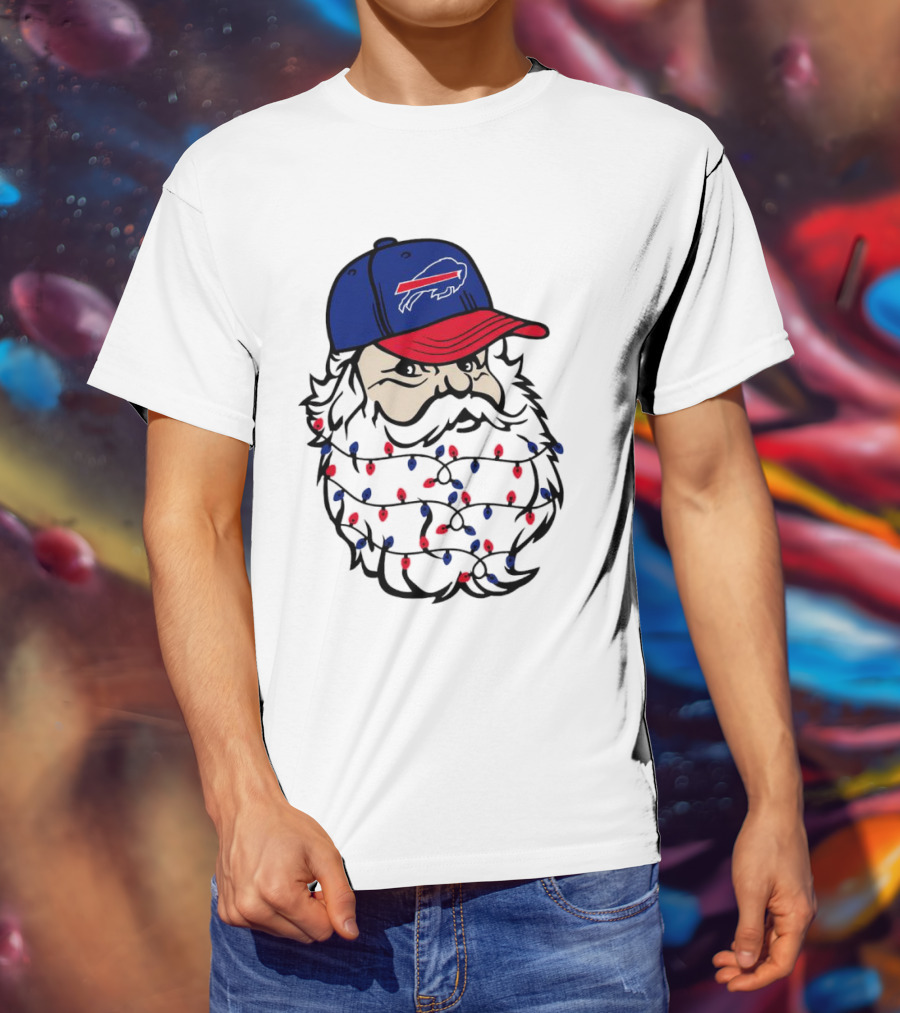 Santa Buffalo Bills Christmas Lights Beard Football T-Shirt