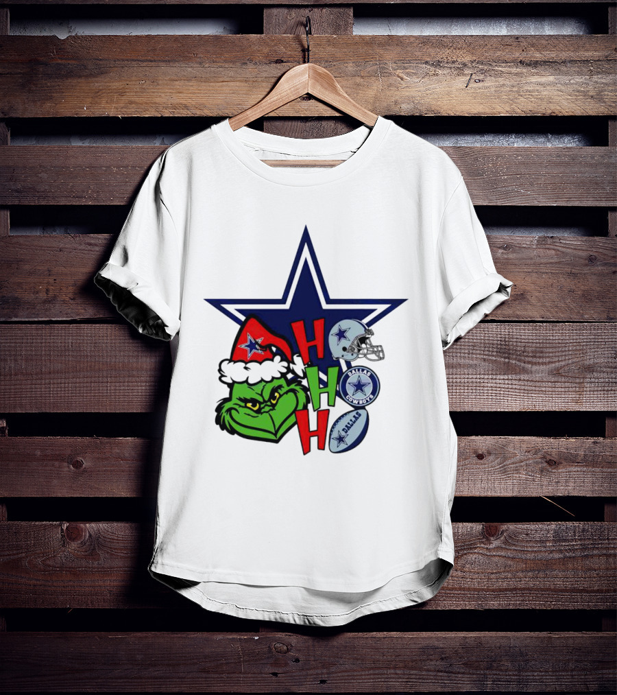 Santa Grinch Ho Ho Ho Dallas Cowboys Christmas Star Helmet T-Shirt