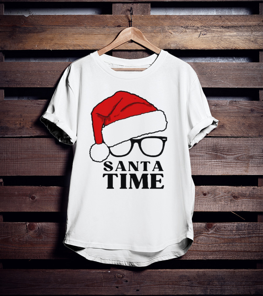 Santa Time Red Hat And Glasses Christmas T-Shirt