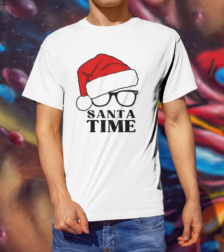 Santa Time Red Hat And Glasses Christmas T-Shirt