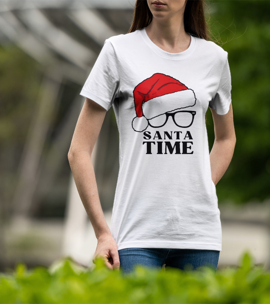 Santa Time Red Hat And Glasses Christmas T-Shirt