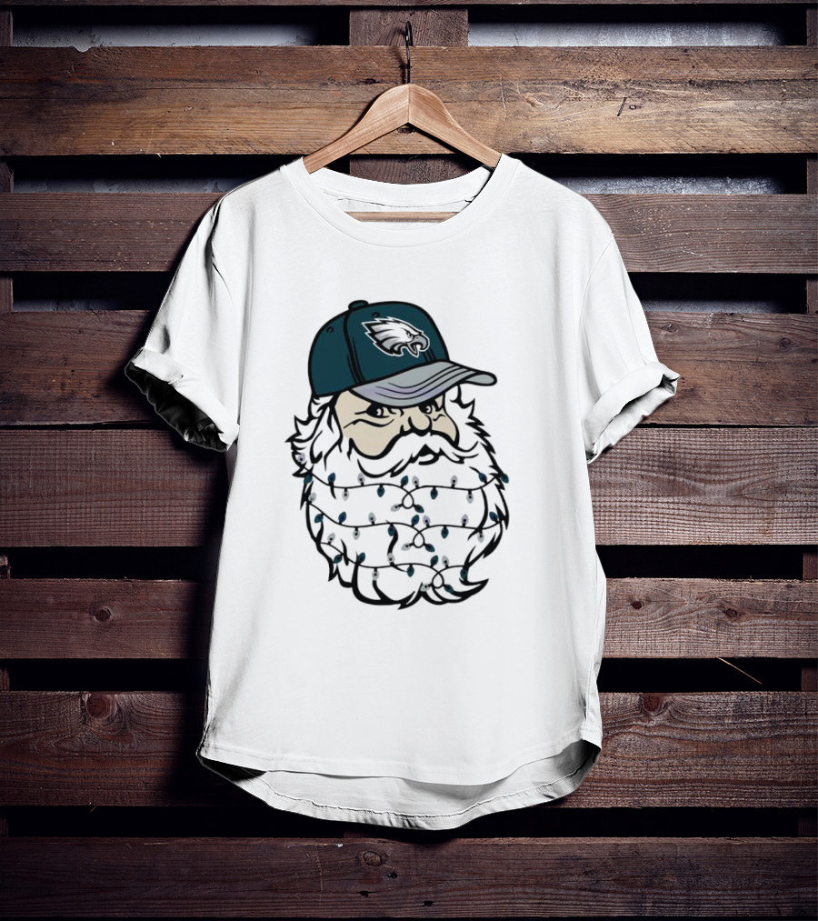 Philadelphia Eagles Santa Hat Christmas Lights Beard T-Shirt
