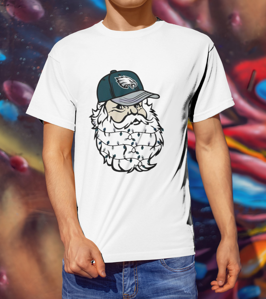 Philadelphia Eagles Santa Hat Christmas Lights Beard T-Shirt