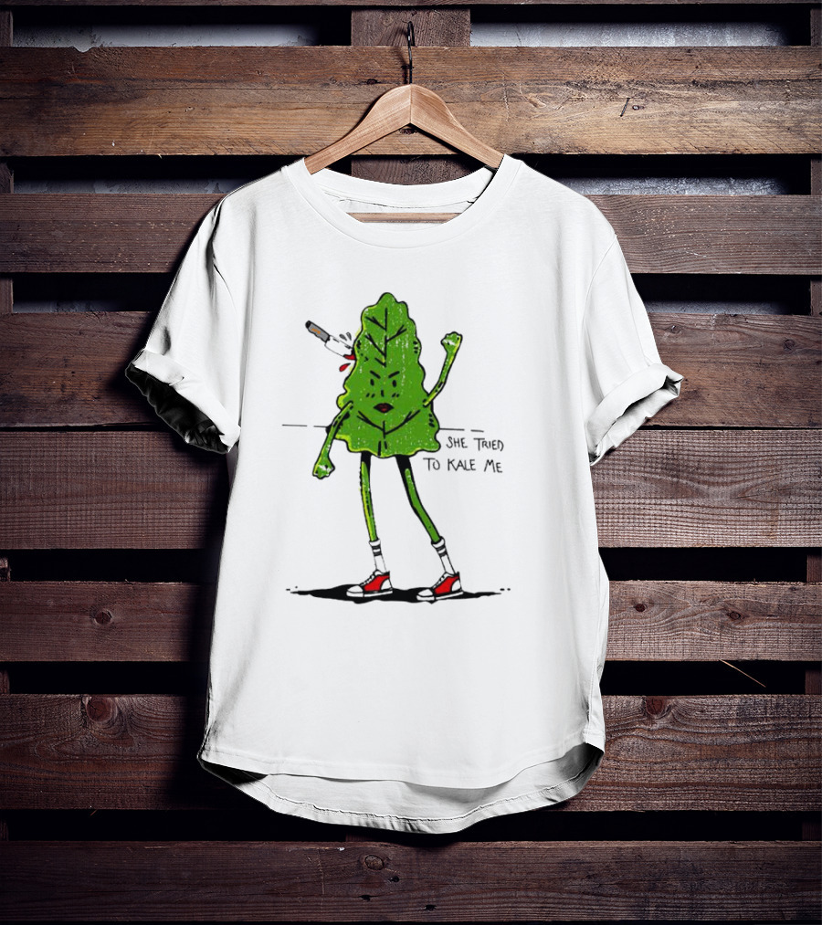 She Tried To Kale Me Smoking Kale Leaf Cartoon In Red Heels T-Shirt