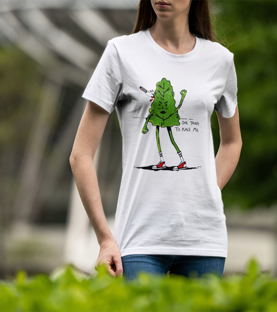 She Tried To Kale Me Smoking Kale Leaf Cartoon In Red Heels T-Shirt