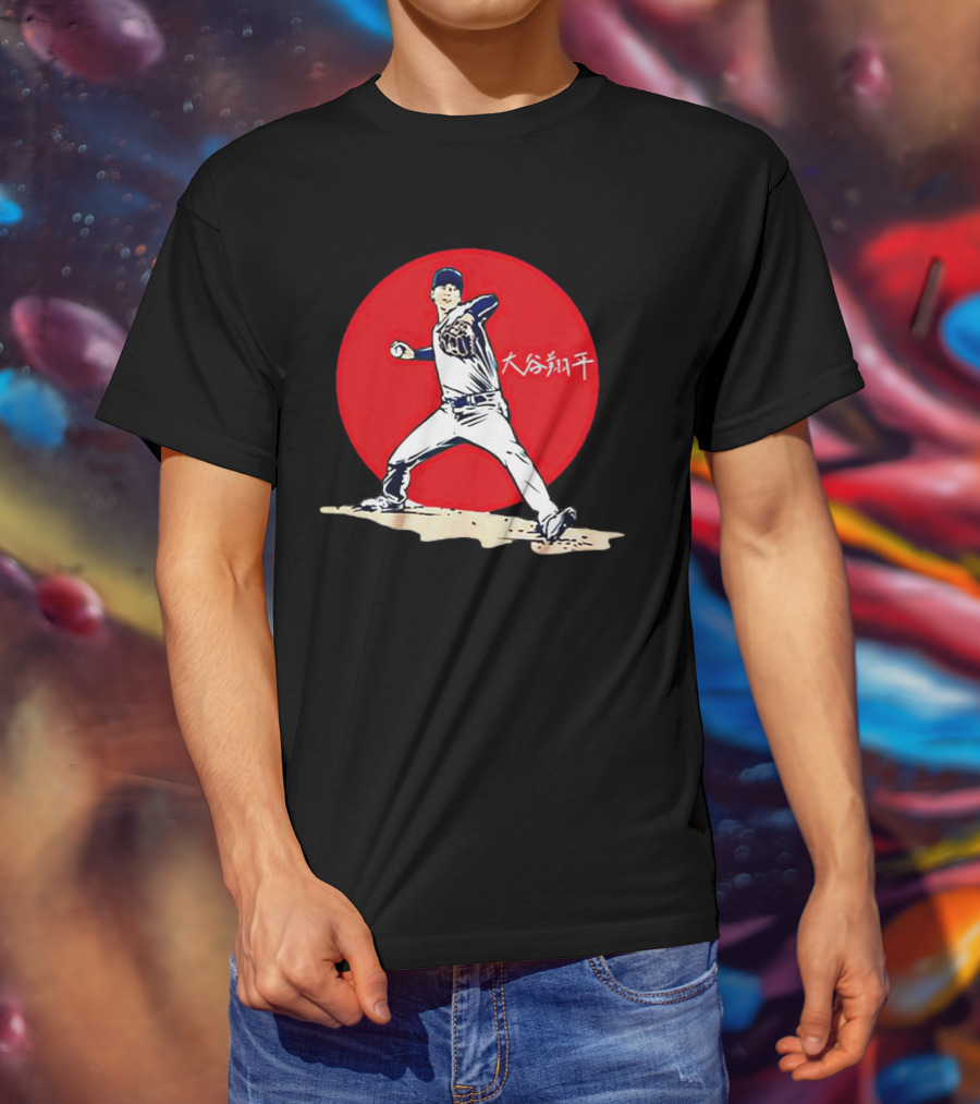 Shohei Ohtani Japanese Baseball Pitcher Icon Red Circle Kanji T-Shirt