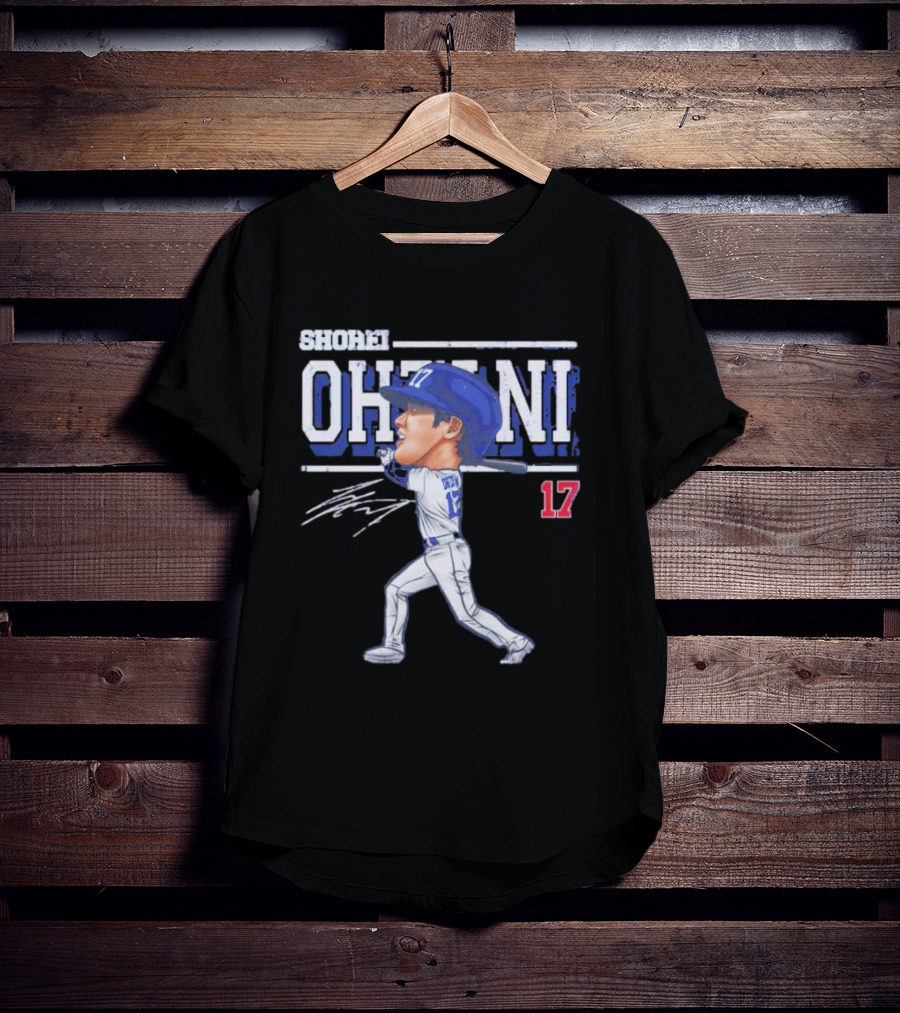 Shohei Ohtani Cartoon Signature 17 Batter Baseball T-Shirt