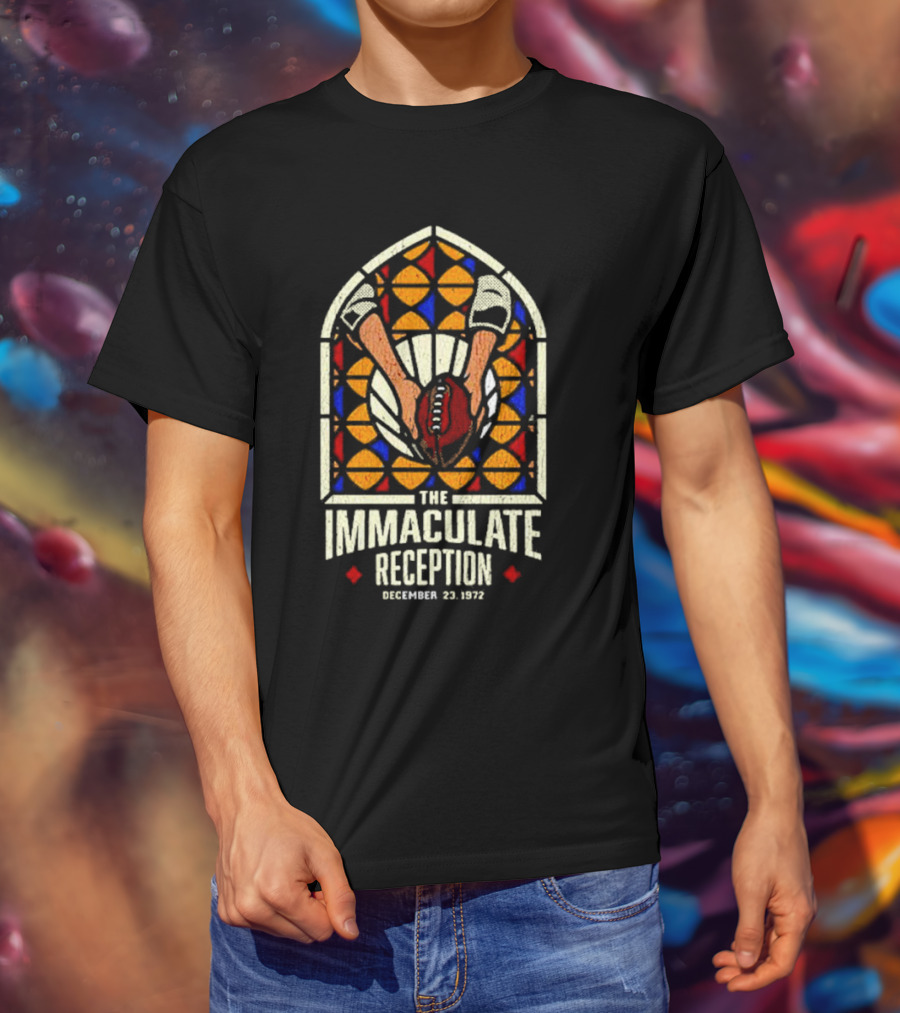 The Immaculate Reception December 23, 1972 Stained Glass Football Catch T-Shirt