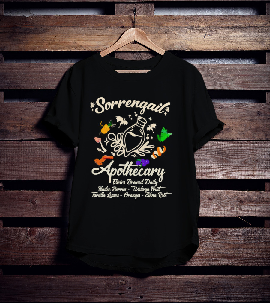 Sorrengail Apothecary Elixirs Brewed Daily Fonilee Berries Waluyn Fruit Tarsilla Leaves Oranges Zihna Root T-Shirt