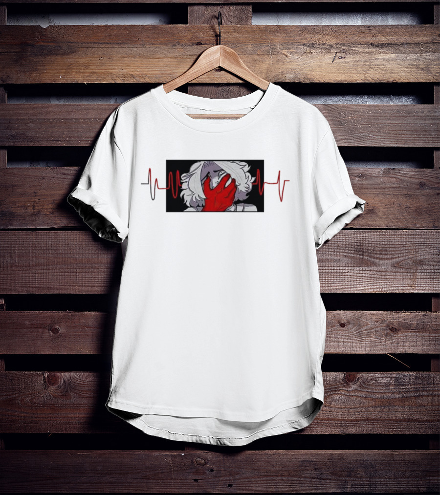 Area Unknown Guqqie New Anime Character With Red Hand And Heartbeat Line T-Shirt