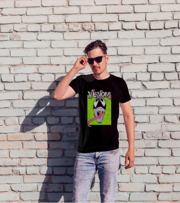 Venom Marvel Neon Pink Tongue Green Background T-Shirt