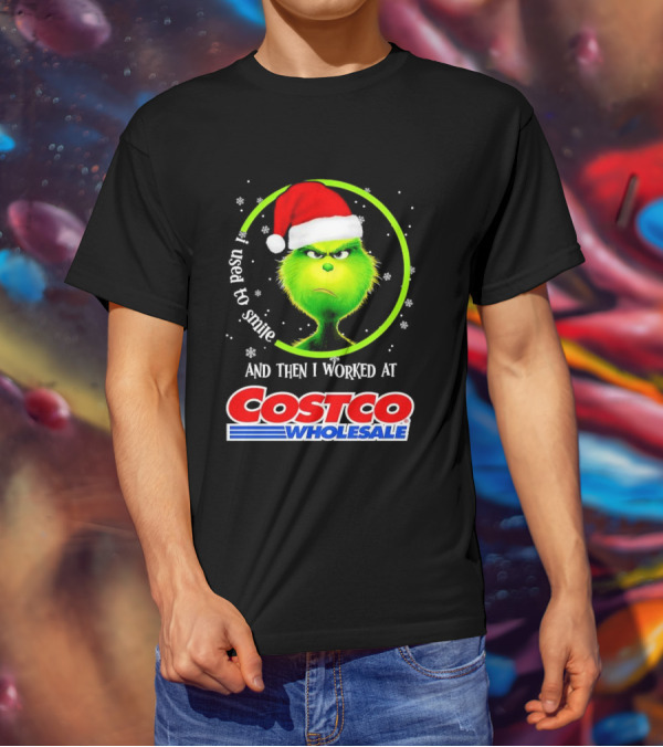 Grinch I Used To Smile And Then I Worked At Costco Wholesale Santa Hat Snowflakes T-Shirt