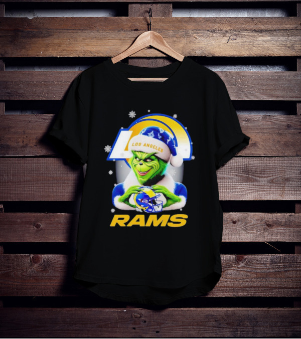 Los Angeles Rams Christmas Grinch Holding Helmet T-Shirt