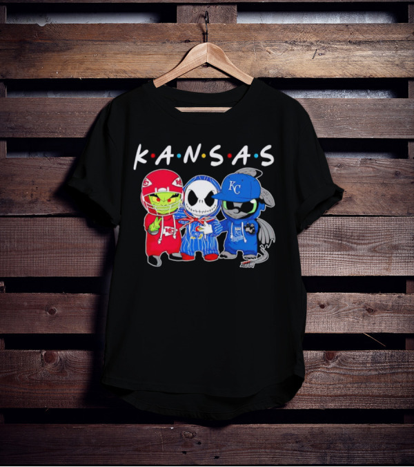 KANSAS Sports Characters Grinch Jack Skellington Toothless Chiefs Royals Jayhawks T-Shirt