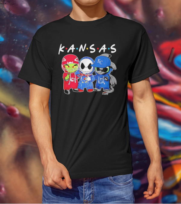 KANSAS Sports Characters Grinch Jack Skellington Toothless Chiefs Royals Jayhawks T-Shirt
