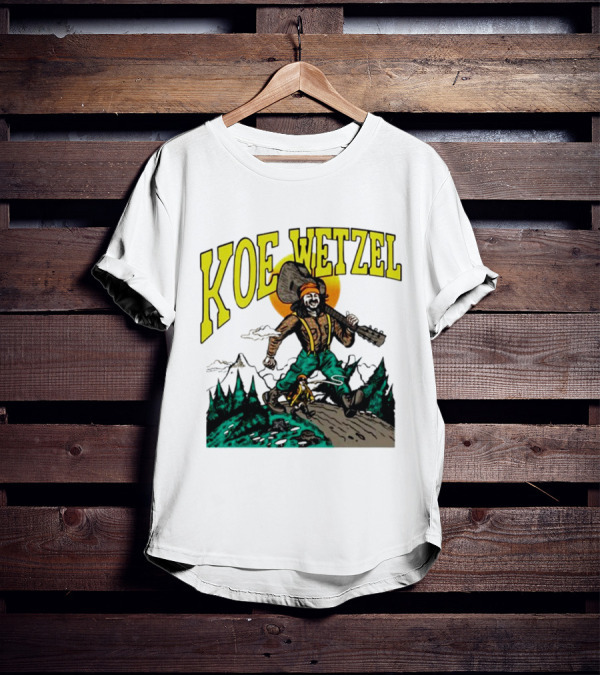 Koe Wetzel Koe Bunyan Lumberjack With Guitar And Dog In Mountain Scene T-Shirt