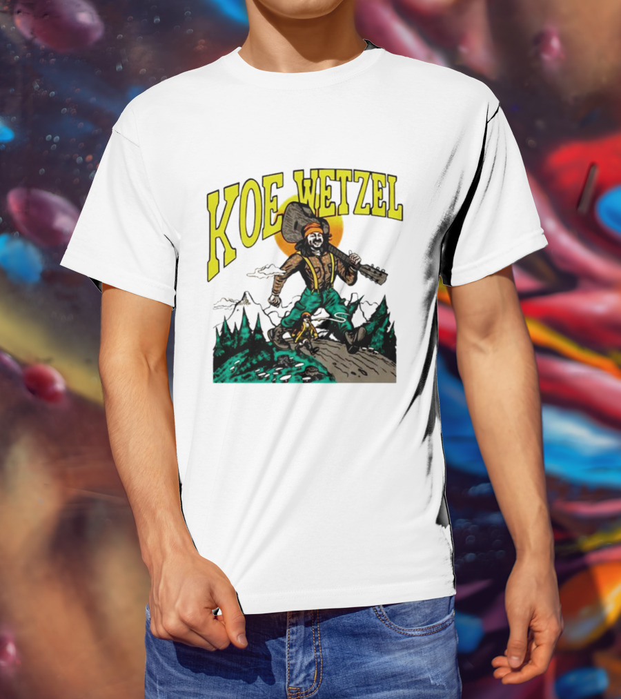 Koe Wetzel Koe Bunyan Lumberjack With Guitar And Dog In Mountain Scene T-Shirt