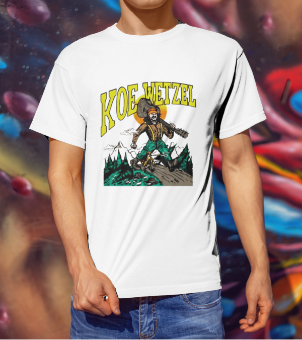 Koe Wetzel Koe Bunyan Lumberjack With Guitar And Dog In Mountain Scene T-Shirt
