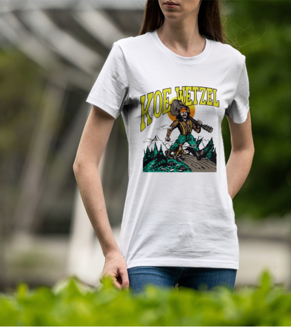 Koe Wetzel Koe Bunyan Lumberjack With Guitar And Dog In Mountain Scene T-Shirt
