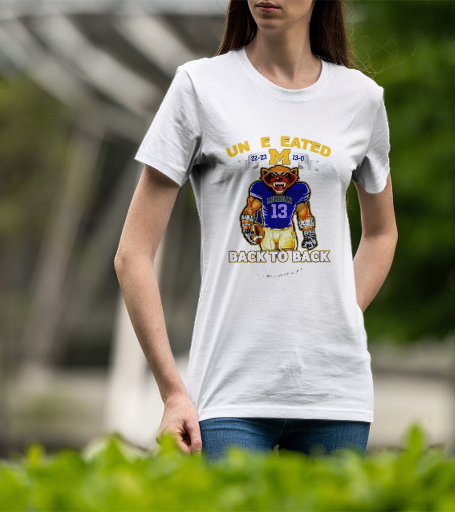 Michigan Wolverines 22-23 13-0 Undefeated Back To Back Bear Mascot T-Shirt
