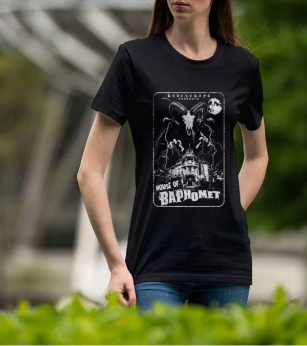 Blackcraft Cult Blackcraft Presents House Of Baphomet Goat Head Lightning Full Moon Dark T-Shirt