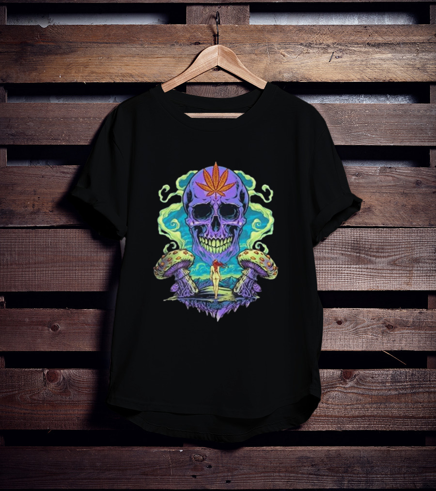 Ethereal Euphoria Psychedelic Skull And Mushrooms T-Shirt