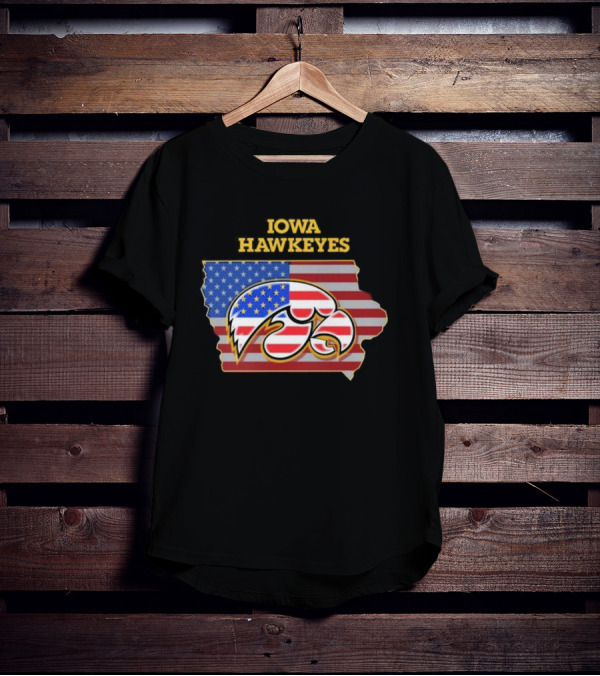 Iowa Hawkeyes American Flag Map T-Shirt