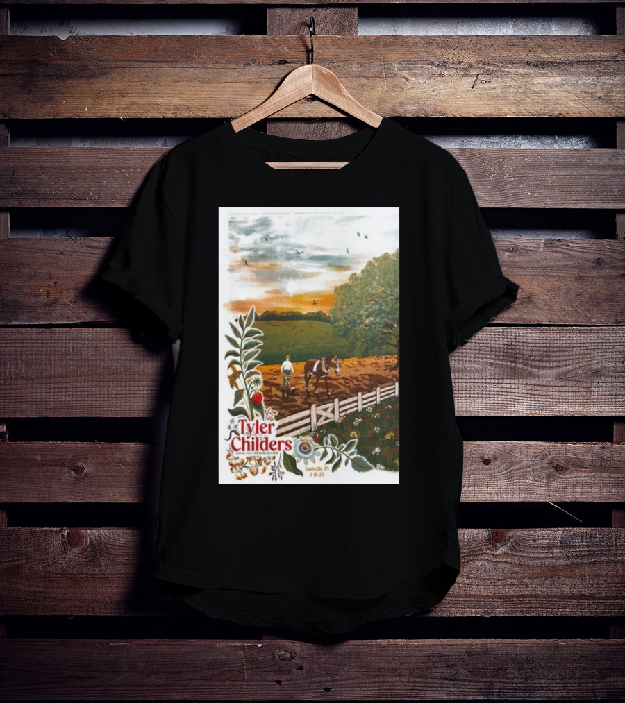Tyler Childers Nashville TN 4 18 23 Horse Farm Scene With Flowers T-Shirt