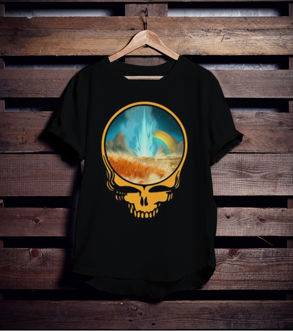 Grateful Dead Skull With Psychedelic Landscape And Rainbow T-Shirt