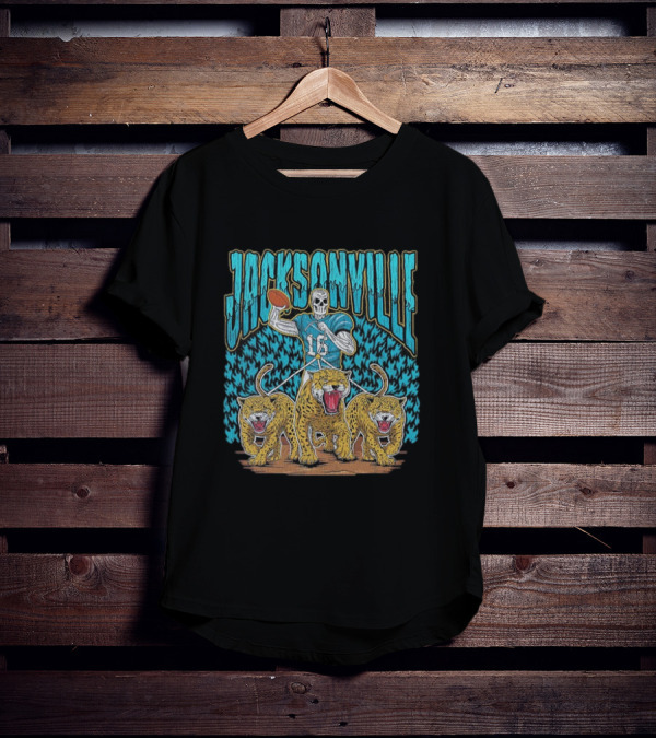 Jacksonville Jaguars Skeleton With Football And Three Jaguars Vintage T-Shirt