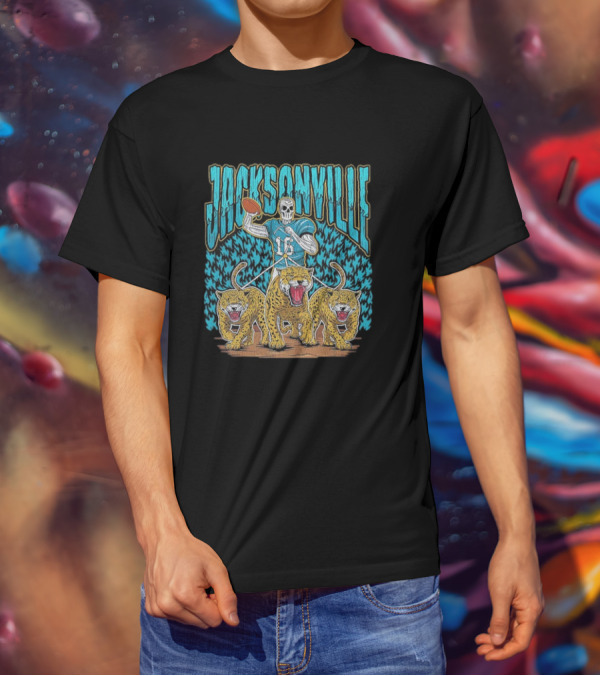 Jacksonville Jaguars Skeleton With Football And Three Jaguars Vintage T-Shirt