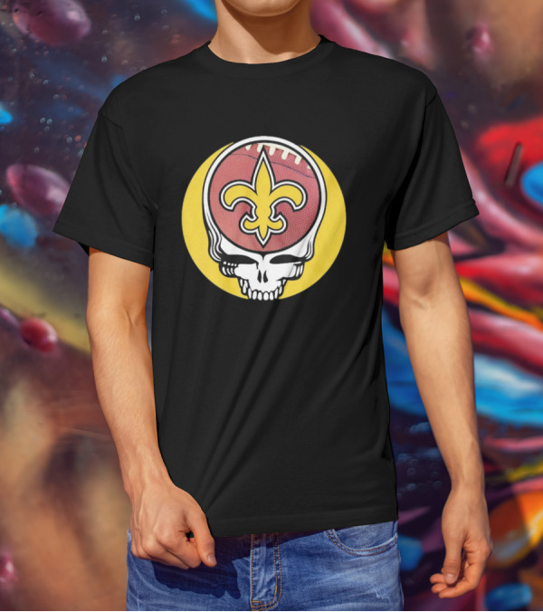 New Orleans Saints Grateful Dead Skull Logo Football T-Shirt