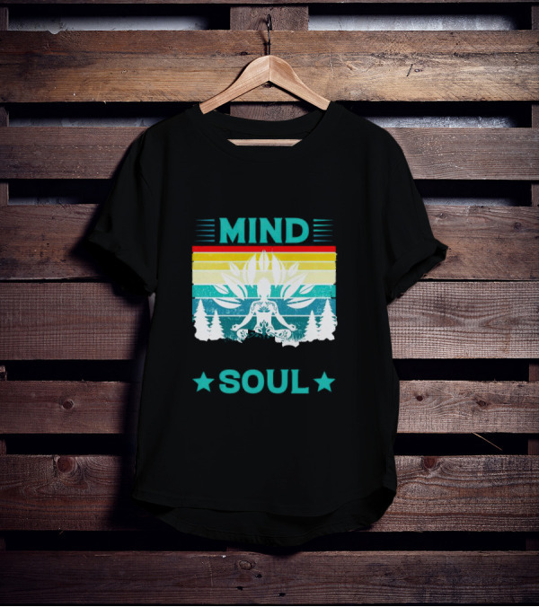 LOSE YOUR MIND FIND YOUR SOUL Yoga Meditation Retro Vintage Rainbow Pine Trees T-Shirt
