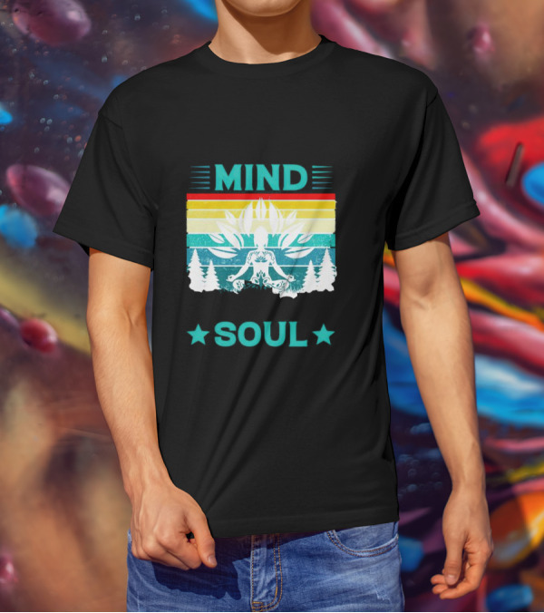 LOSE YOUR MIND FIND YOUR SOUL Yoga Meditation Retro Vintage Rainbow Pine Trees T-Shirt