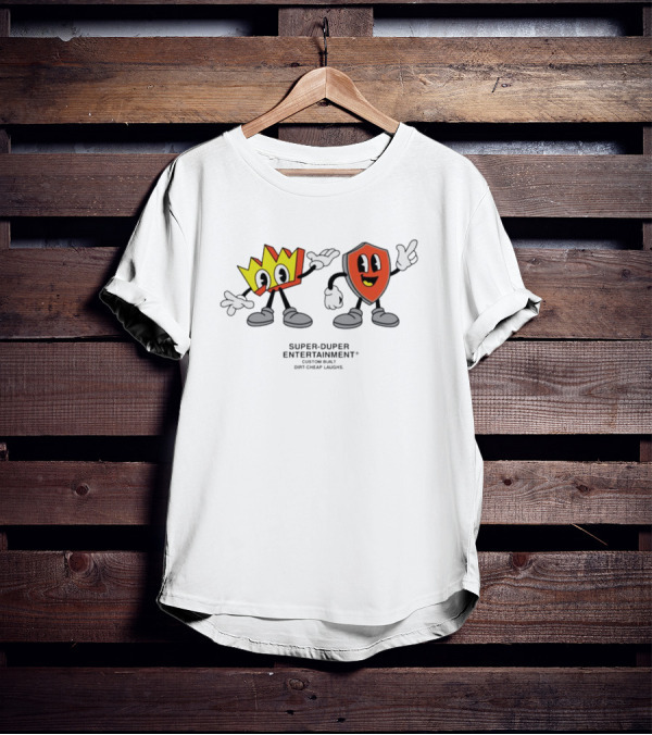 Super-Duper Entertainment Fun Cartoon Characters Crown And Shield T-Shirt