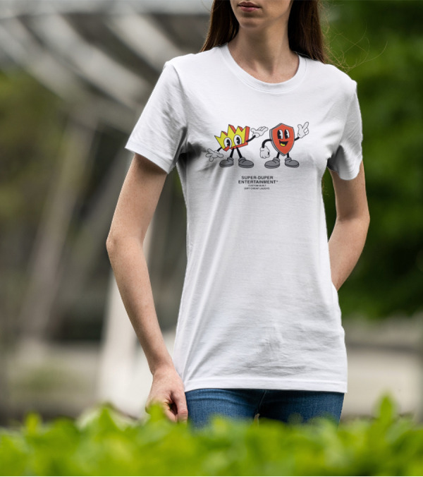 Super-Duper Entertainment Fun Cartoon Characters Crown And Shield T-Shirt
