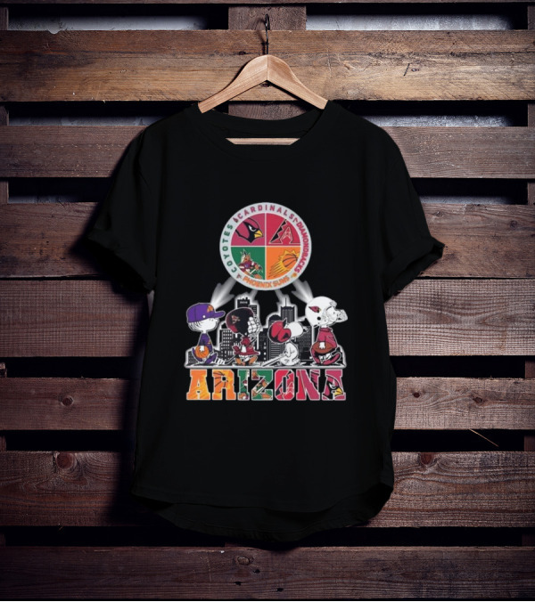 Snoopy Arizona Coyotes Cardinals Diamondbacks Phoenix Suns Peanuts Characters City Skyline T-Shirt
