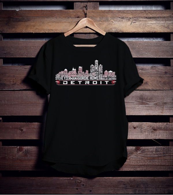 Detroit Red Wings All Time Legends Gordie Howe Steve Yzerman Detroit Skyline T-Shirt