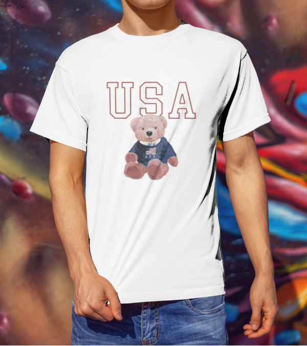 USA Patriotic Bear Plush With American Flag T-Shirt