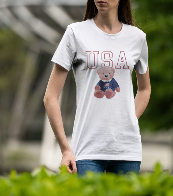 USA Patriotic Bear Plush With American Flag T-Shirt