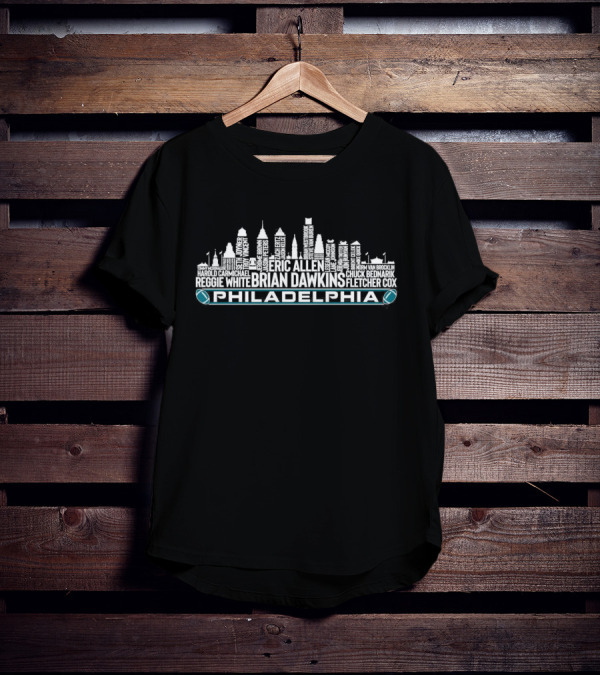 Philadelphia Eagles Football Team Legends Brian Dawkins City Skyline T-Shirt